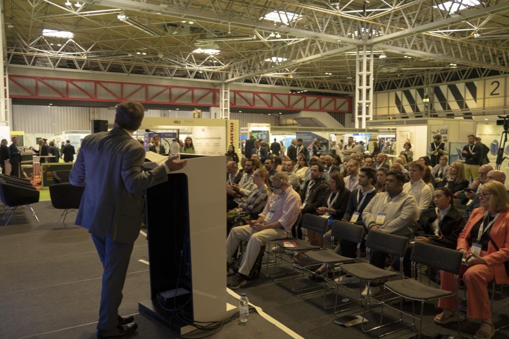 Mark Oakes addressing the crowd at the MedTech Expo 2023 in Birmingham. Credit: Kiays Khalil